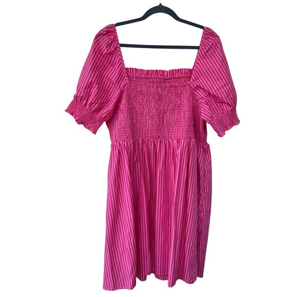 NWT Draper James Cam Smocked Puff Sleeve Dress Pink Stripe Square Neck Size 2X - Picture 3 of 10